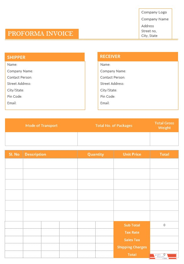 Blank Proforma Invoice Template PSD template